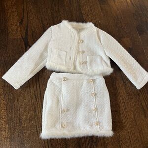 Chic White Faux Fur Trimmed Set Tweed Girls Toddlers clothes